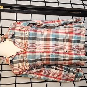 Patagonia womens Long-Sleeved Fjord Flannel Shirt Blue/Rust Plaid Size 2